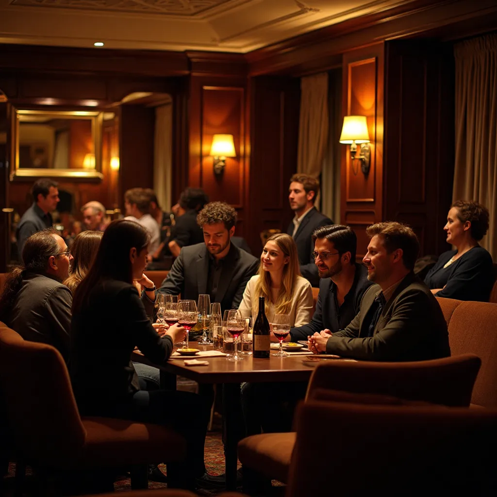 Vintage Weinfass mit stilvollem Interieur und Jazzband.
